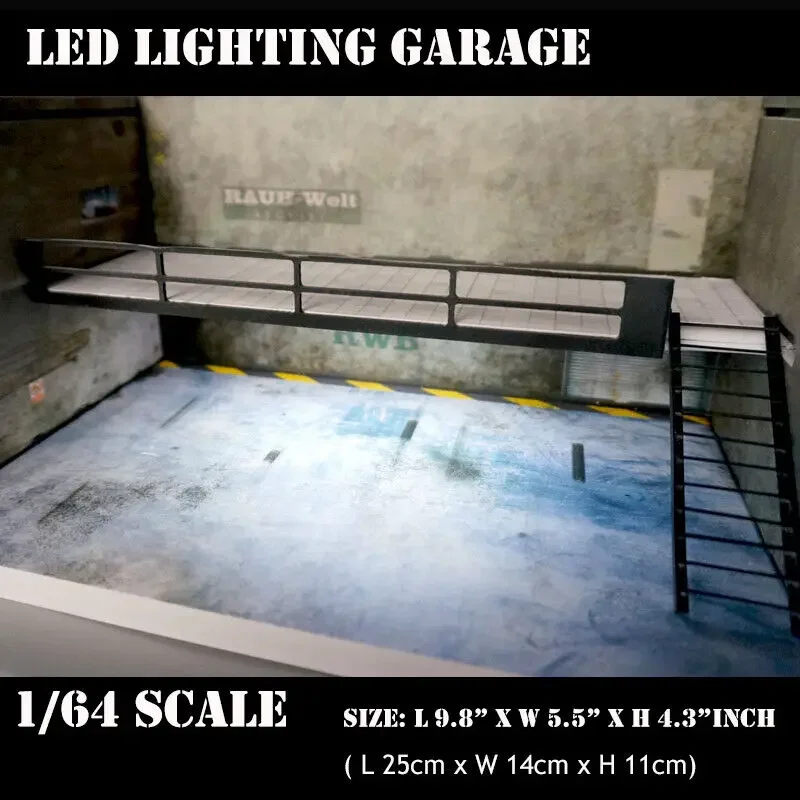 1/64 Scale Diorama Model Double-deck Car Garage Model LED Lighting Car Parking Lot Backdrop Display Scene Model Toy