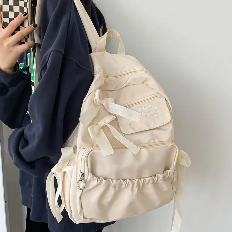 Multi Pocket Layered Storage Ruched Backpack Detachable Accessories Water Resistant Fabric Student Short Trip Girls School Bag