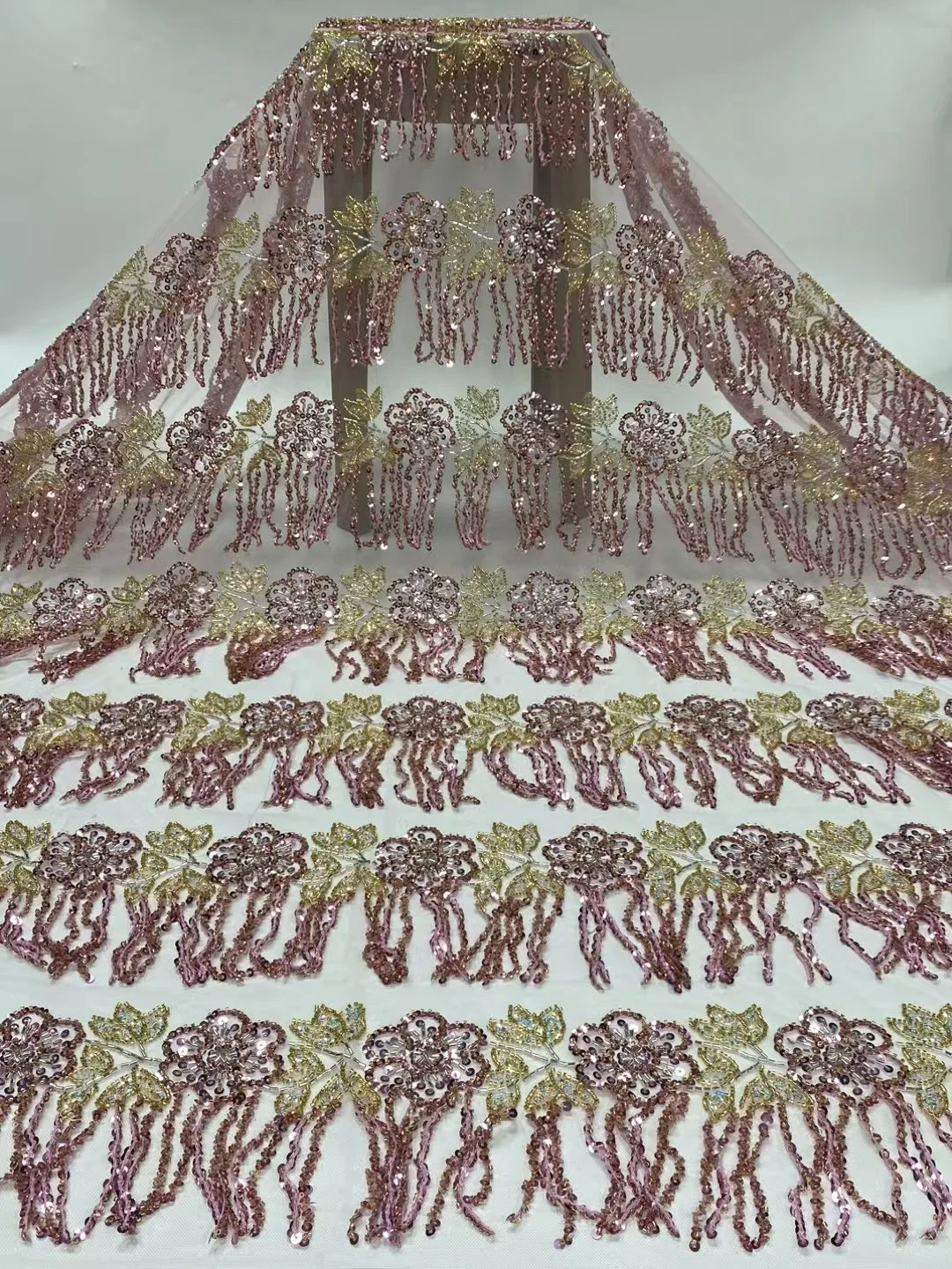 African Beads lace Fabric 2025 High Quality Sequins Embroidery French Beaded Tulle Laces For Nigerian Wedding Dresses Sew