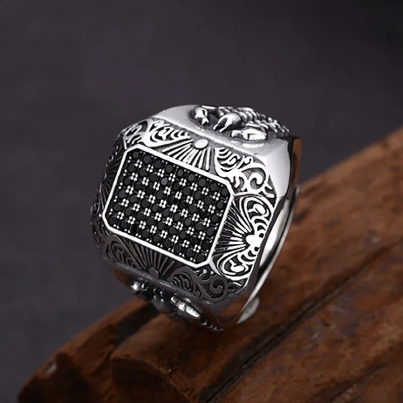 BOCAI  S925 Sterling Silver Ring Retro Trendy Personality Set With Black Diamonds Scorpion Open-end Ring Men's and Women's Gift