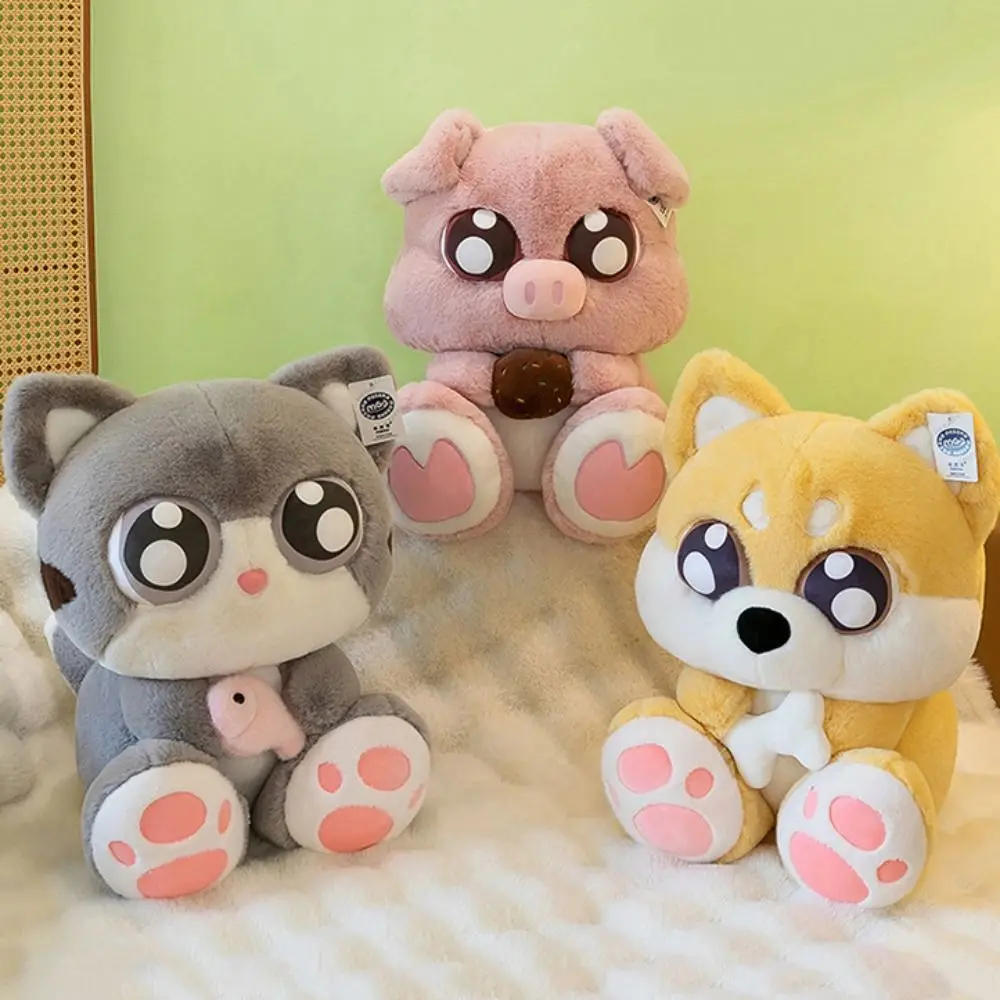 Precioso muñeco de peluche de gato con ojos grandes, Animal relleno, cerdo, juguete de peluche, gato de dibujos animados, cachorro bonito, peluches de peluche para niños