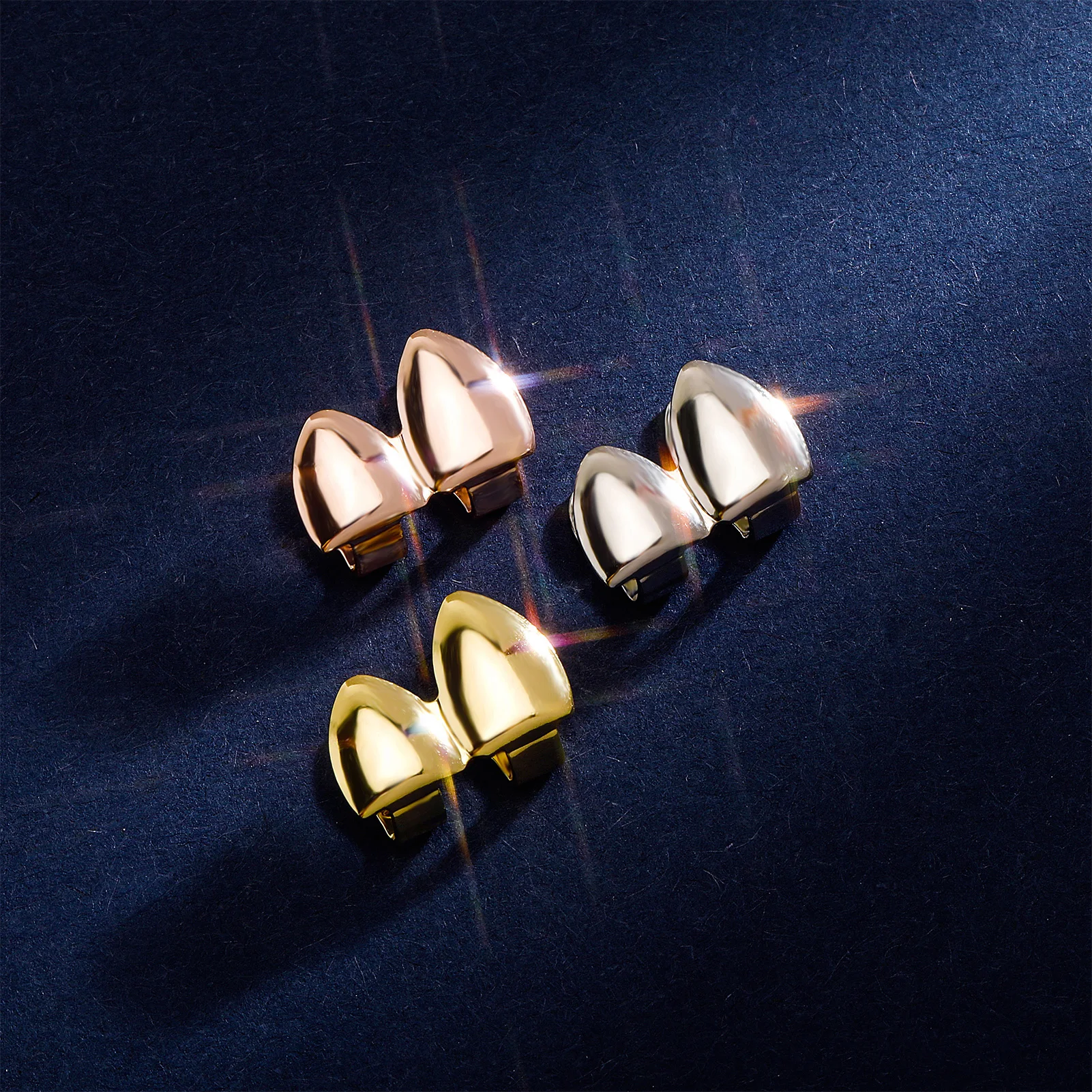 TOPGRILLZ Doppel Glänzende Zähne Grillz Gold Silber Farbe Zahn Kappen Fangs Dental Grills Für Frauen Männer Schmuck Cosplay Halloween – Detail 2