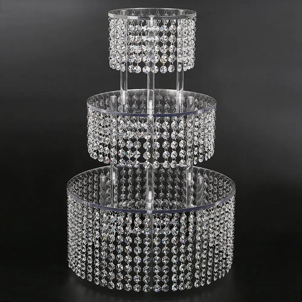 Crystal Acrylic Silver Elegant Three-layer round cake display rack for Wedding Birthday