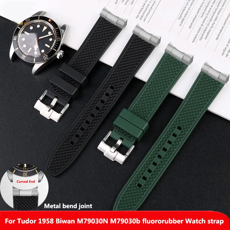 Cinturino per orologio in gomma fluorurata con estremità curva per Tudor Biwan 1958 M79030n M79030b 39mm Uomo Nero blu arancione verde cinturino 20m