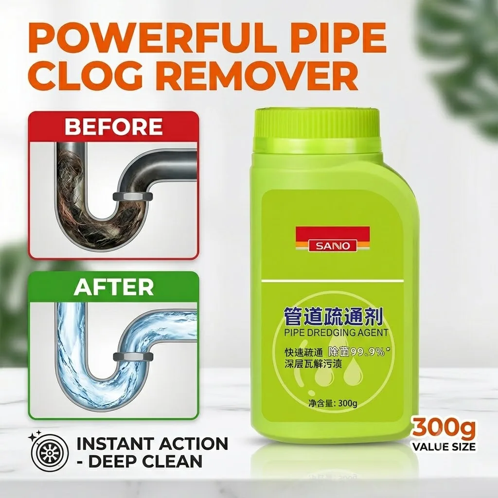 SANVO Potente Desatascador de Drenajes para Fregaderos, Inodoros y Alcantarillas – Disolvente de Cabello de Acción Rápida, Seguro para Tuberías de PVC/Acero Inoxidable, 300g