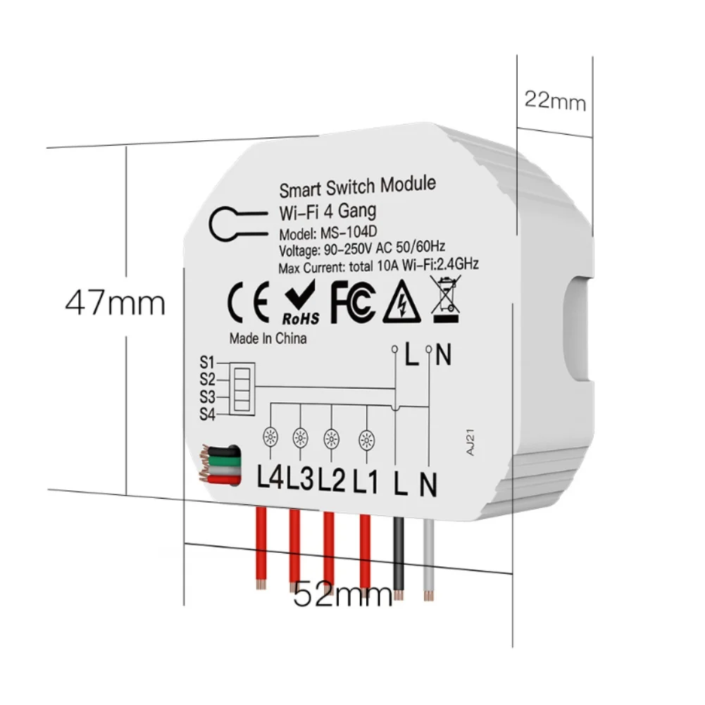 

WiFi Smart 4Way Light Control Switch with Remote Control Compatible with Reset and Rocker Switches for Home Lighting