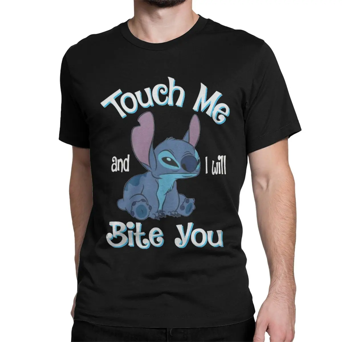 Funny Stitch Touch Me And I Will Bite You T-Shirt Men Women's Crew Neck Cotton T Shirt Short Sleeve Tees Birthday Gift Clothes