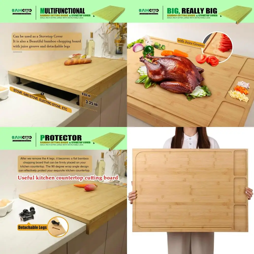 

Extra Large Bamboo Chopping Board with Legs, Juice Groove, and Sink Cover for Kitchen and Restaurant Use