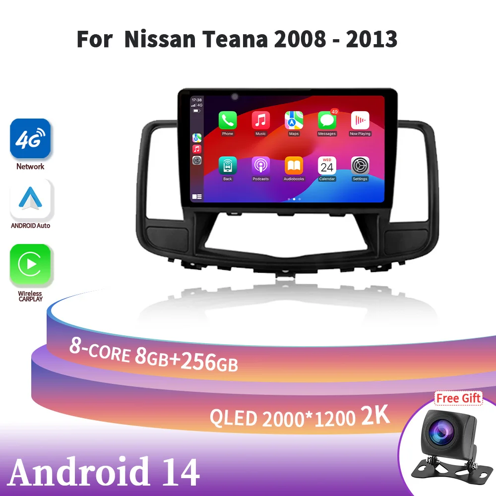 

Android 14, автомобильная магнитола для Nissan Teana 2008-2013, беспроводная стереосистема Carplay, 2DIN, GPS