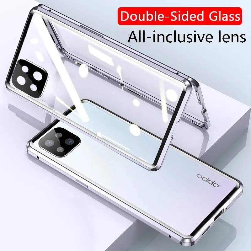 

Double Glass Metal Magnetic Adsorption Case Cover For OPPO A98 A73 A77 A78 5G A79 5G Camera Lens Protection Back Cover Cases