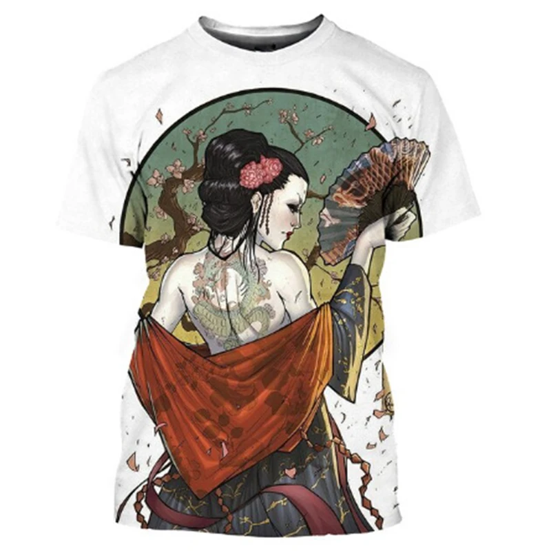 New Japanese Geisha 3D Print T-shirts Summer Men Woman Short Sleeve Tees Fashion Streetwear Harajuku T Shirt Male Tops Clothing