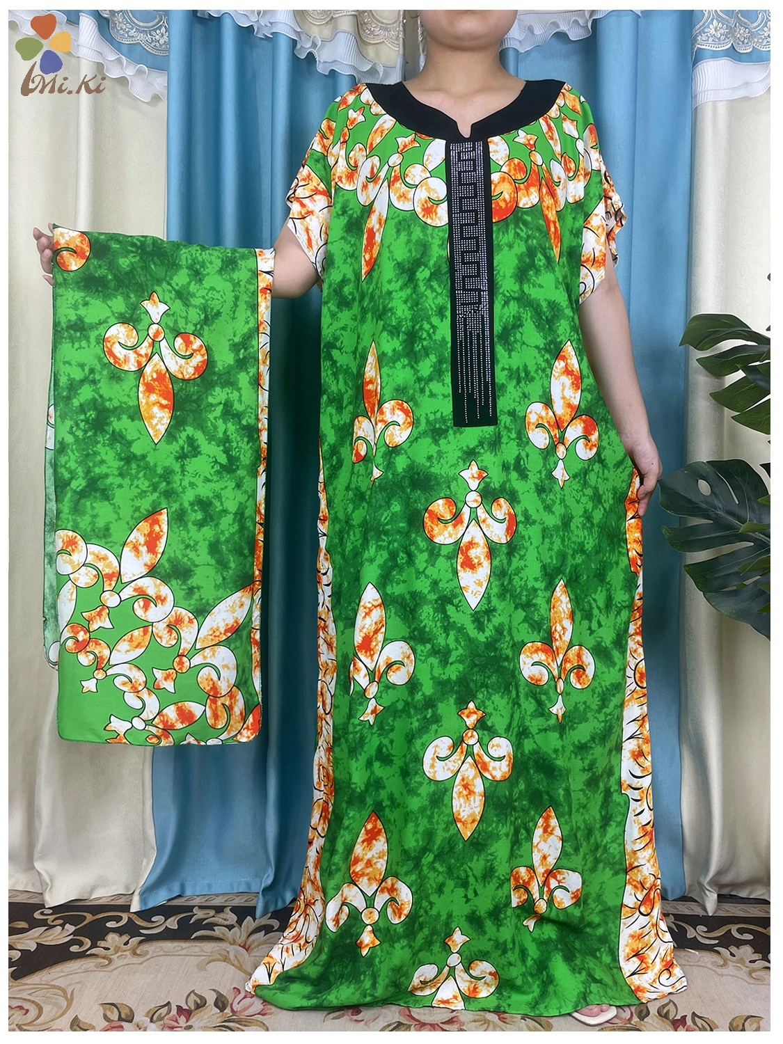 

Sales 2024 New African Fashion Women Short Sleeve Dress Diamond Tie Dyed Printed Long Dress Kaftan Robe Islamic Women Clothing