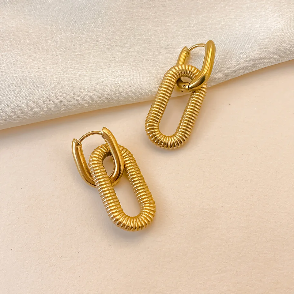 St.delan 18K Vergoldete Edelstahl-Ketten-Ohrringe für Frauen Trendiger Premium-Modeschmuck Ohr-Accessoire – Detail 10