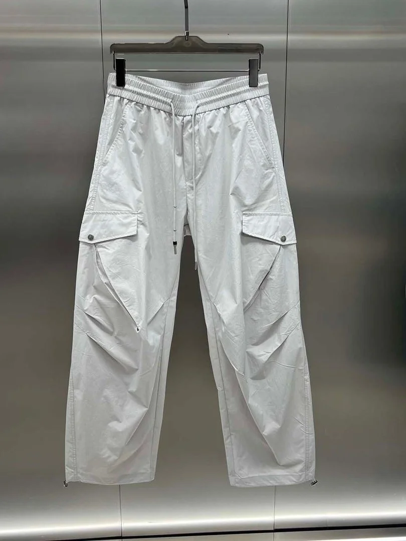 Lightweight Breathable Cargo Pants Unisex Summer Casual Trousers with Pockets Elastic Waist Straight Leg Polyester Fiber