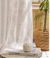 Modern French Geometric lace white sheer curtains for living room bedroom balcony minimalist children's room custom size