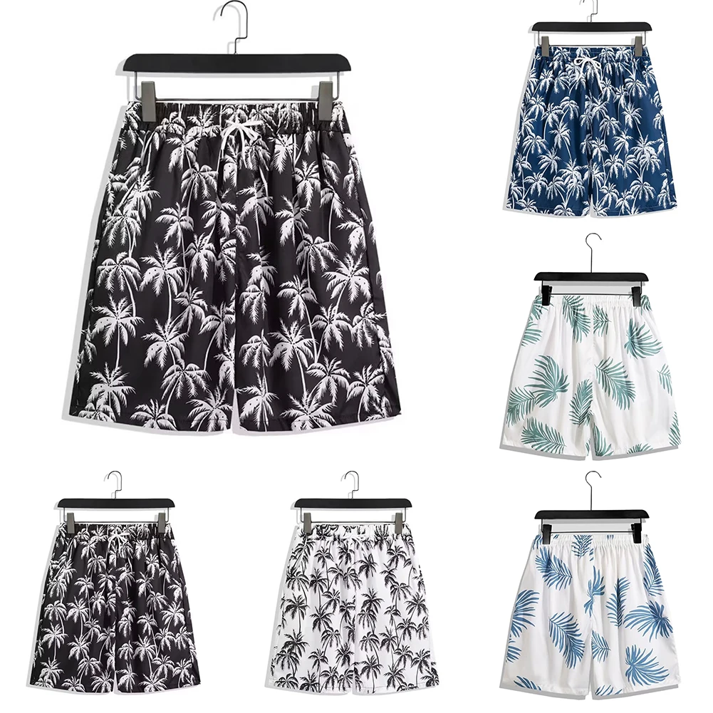 For Beach Activities Drawstring Swimwear Elastic Five Point Pant Beach Vacation Lightweight Summer Wear Print Pattern