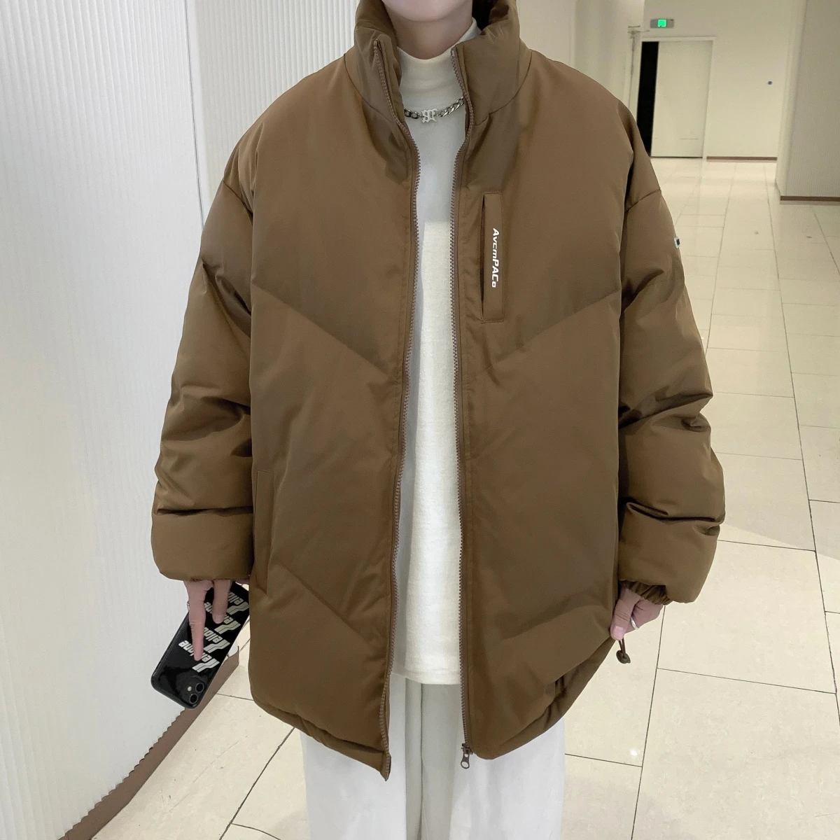 

Мужская зимняя утепленная куртка в американском ретро-стиле из коричневого хлопка с воротником-стойкой и капюшоном, оверсайз, в японском стиле