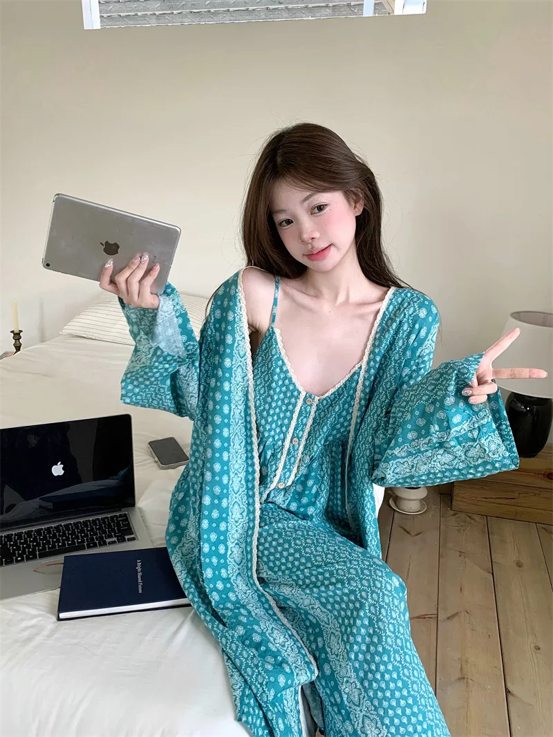 

Комплект пижамы из трех предметов: женский пижамный комплект, весенне-осенняя пижама, модная домашняя одежда, милая мягкая пижама