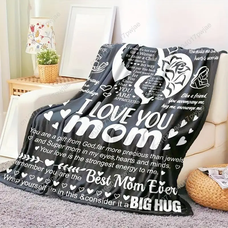 Precious Mom Gift - Ultra-Soft Flannel Heart-Shaped Poetic Blanket, Black and White Floral Design | Perfec Custom blankets