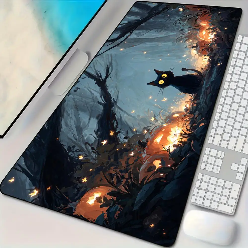 Mysterious Black Cat Firefly Mouse Pad Desk Mat Large Computer Office Carpet Mousepad Gamer Gaming PC Accessories Keyboard Rug