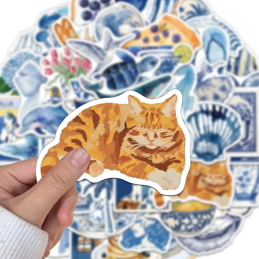 50PCS Creative Blue Cartoon Ins Style Stickers Decorative Phone Cases, Glasses Cases, Notebook DIY Personalized Stickers
