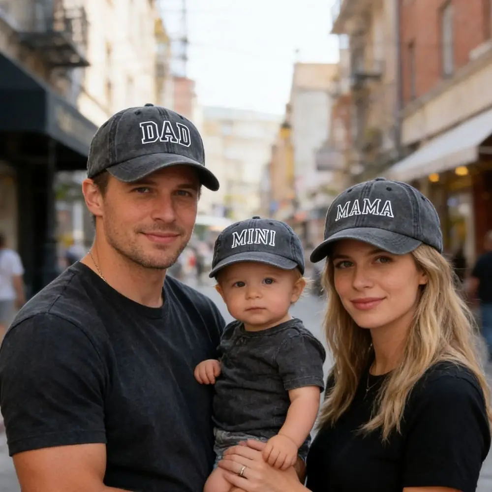 Washed Cotton DAD MAMA MINI Embroidery Caps Vintage Adjustable Parent-Unisex Baseball Hats Breathable Sport Visors Cap Gifts