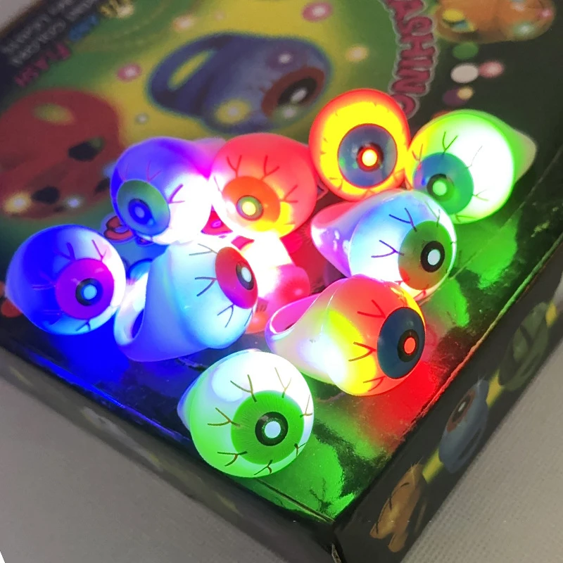 20Pcs Creative Halloween Eyeballs Glowing Ring Toys Funny LED Flash Finger Light Children's Prank Wacky Toys Holiday Party Gifts