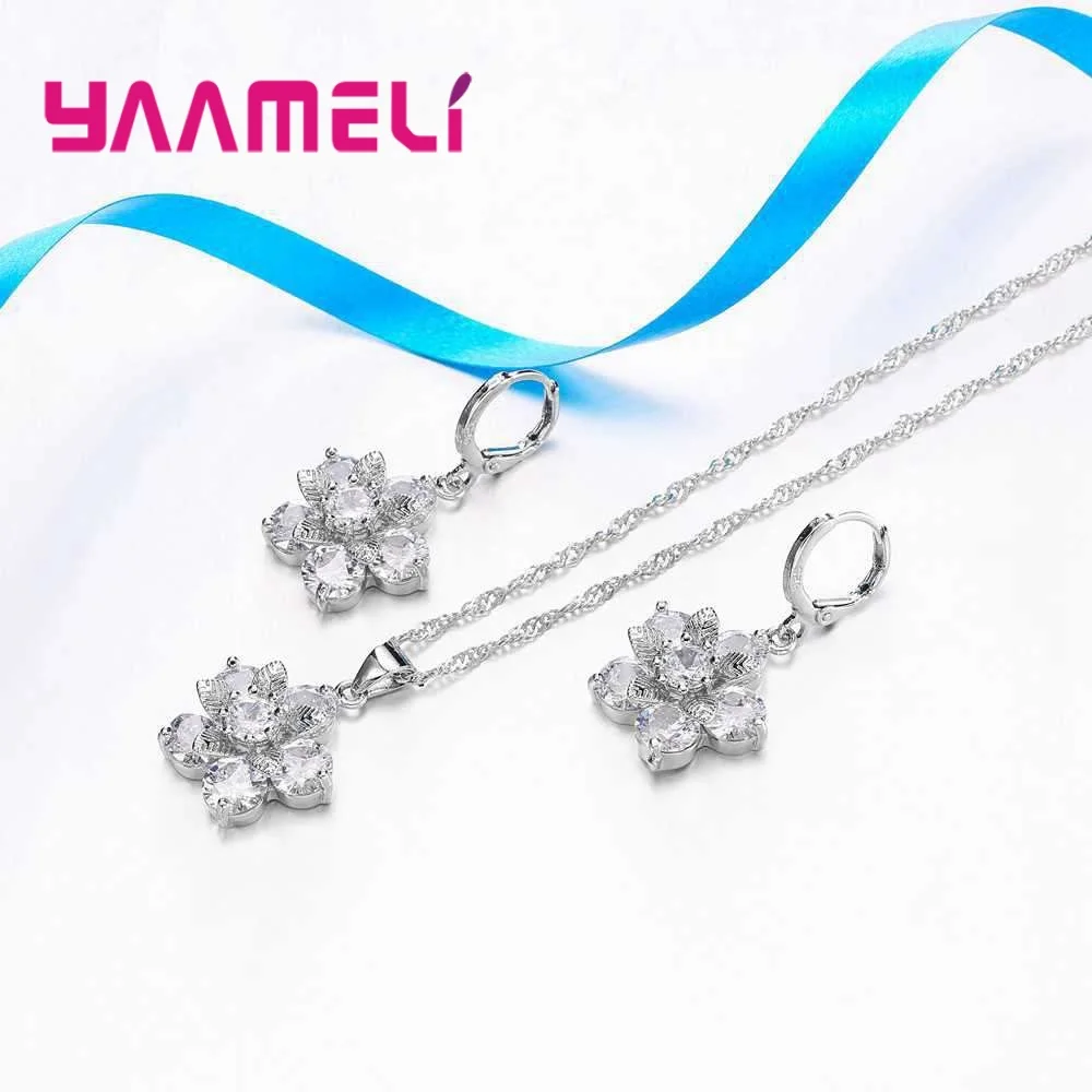 Silver 925  Statement Necklace Earring Jewelry Set For Anniversary Accessory Women Cubic Zircon Bridal Wedding