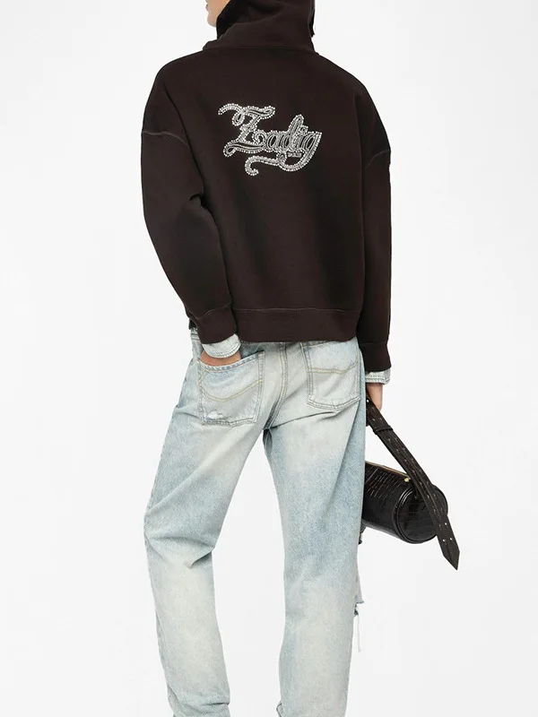 Autumn Winter Embroidered Letter Fce Ladies Hoodie Zipper Collar Long Sve Cotton Casual Comfortable Women's Sweatirt