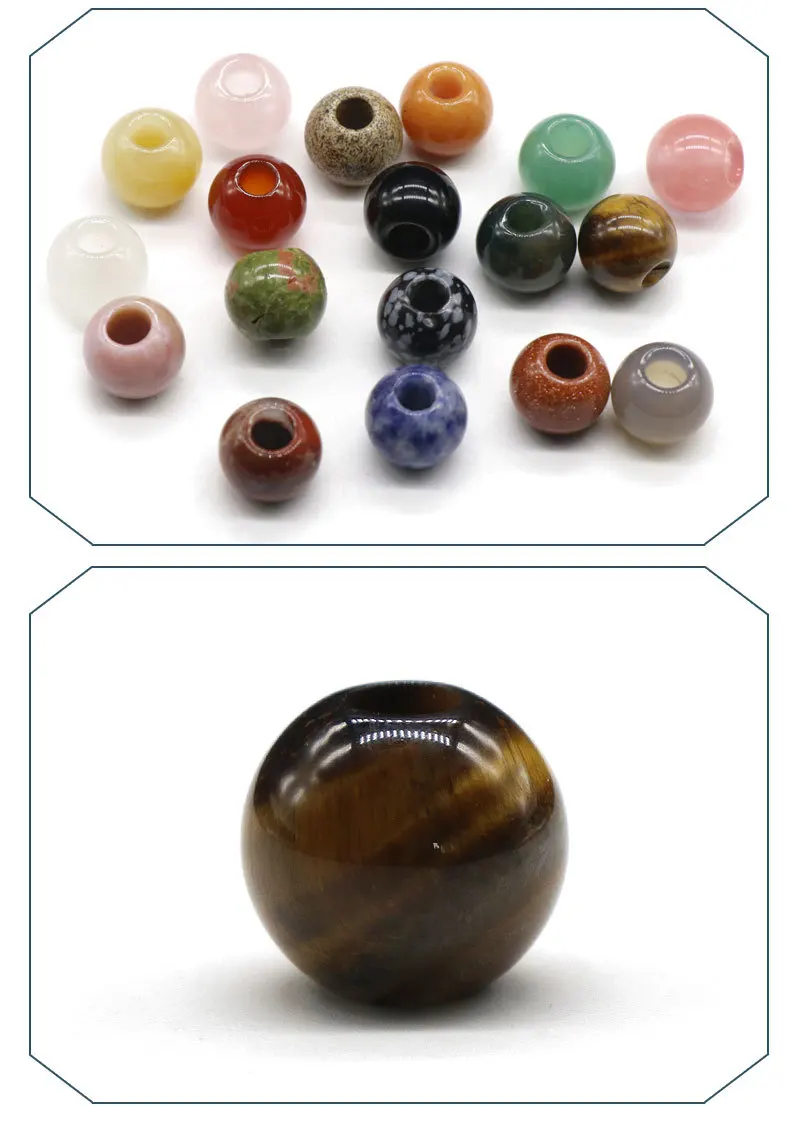 5pcs 14mm Large Hole Beads Natural Semi-precious Stone Loose Beads Hole Size 5mm  Round Shape Beads For Jewelry Making Necklace