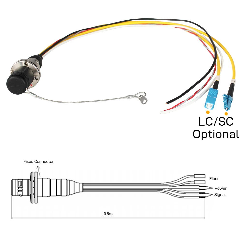 SMPTE 3K.93C Hybrid Fiber Cable Fixed Connector FXW Male Plug to EDM Female Socket for Broadcast Camera 0.5 Meter