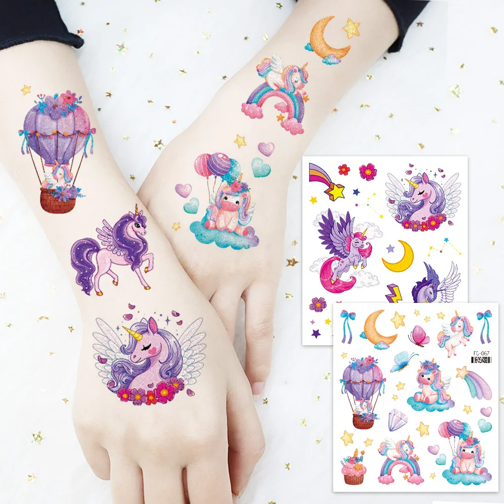 Einhorn-Meerjungfrau-Tattoo Buntes Glitzerpulver Wasserdichter Temporärer Aufkleber Niedliche Cartoon-Körperkunst Arm-Fake-Tattoos – Detail 7