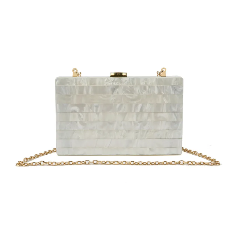 Pearl White Marble Acrylic Clutch Bag Striped Patchwork Luxury Brand Women Wedding Party Evening DayLady Beach Handmade Handbags