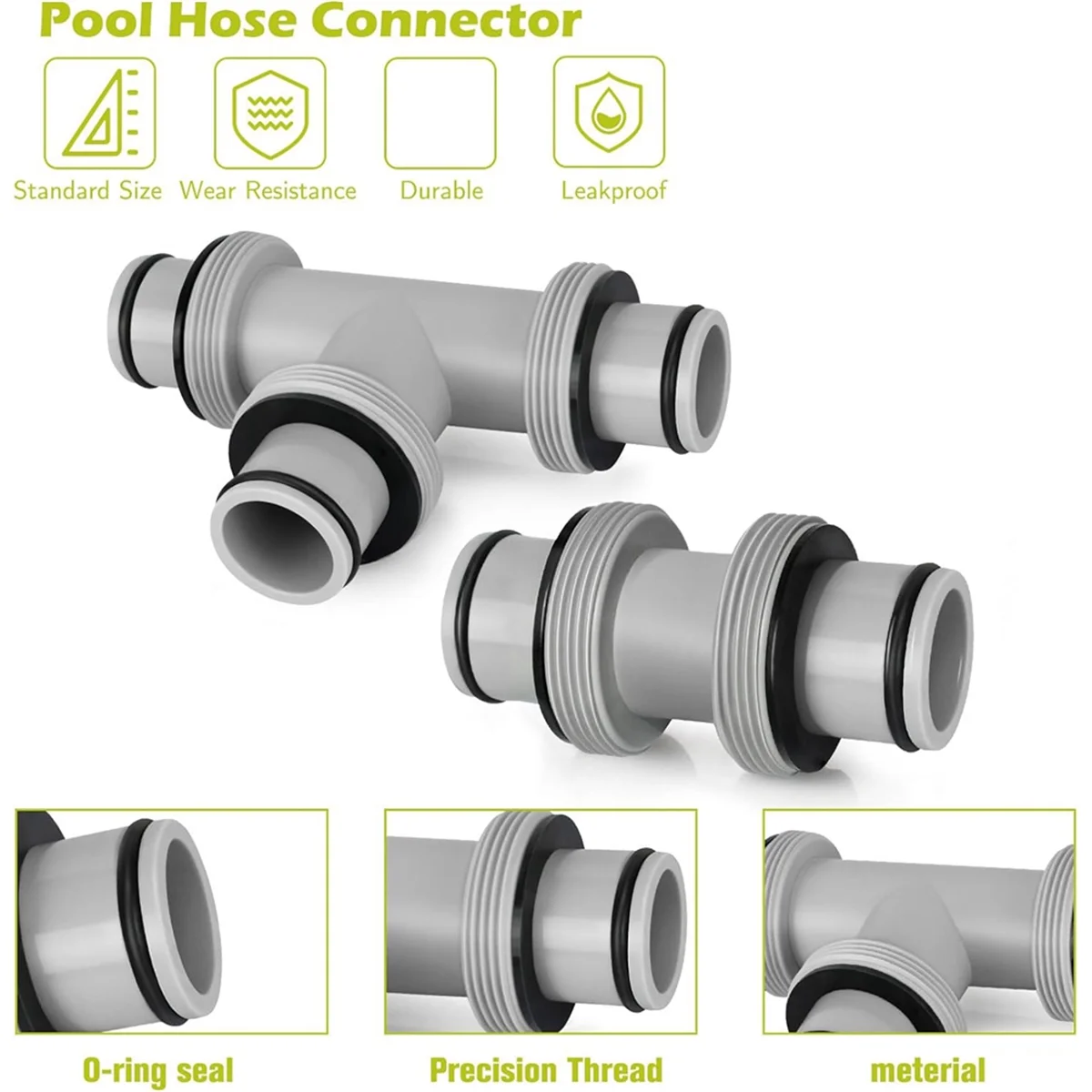 2Pc Filter Pump Hose Connector,Pool Hose Connector 1.5 to 1.5In 2 Heads and 3 Heads T Joint Pool Hose Connector Coupling