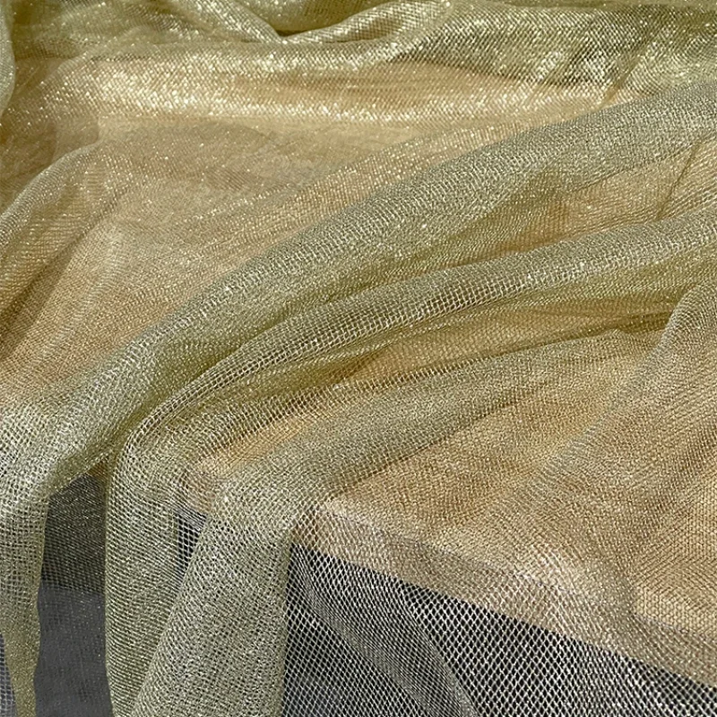 Soft Mesh Fabric with Light Golden Sand Color  Hollowed Out Fluffy Skirt  Headband Decorative Clothing Fabric Transformation