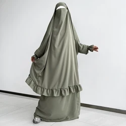 Jilbab-Ensemble jupe et poches pour femmes musulmanes, léger, respirant, Nida, islamique, EID, Ramadan, prière modeste, 2 pièces