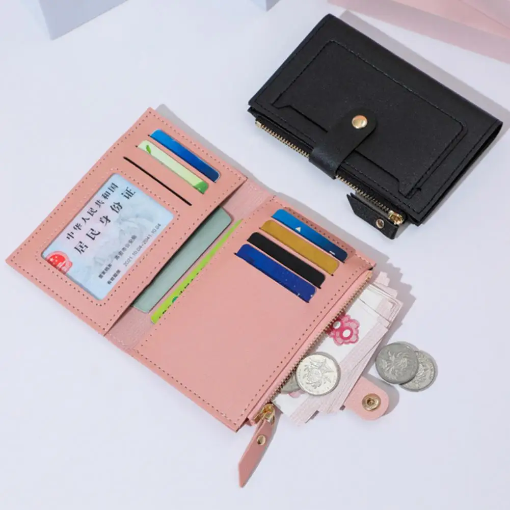 

Women Purse Changes Wallet Button Closure Solid Color Students Allowance Purse Card Holder Large Capacity Portable Wallet