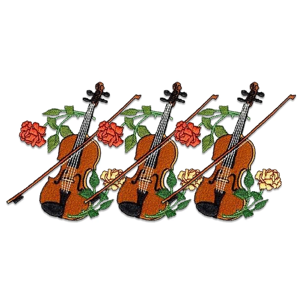 Musical & Romantic Lovers Violin Red and Yellow Roses Embroidered Patches For Clothes Thermal Patch for Backpack Garment Dress