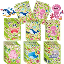 6-24sheets Make Your Own Sea Animal Stickers For Kids Toddlers Party Favors Activities DIY Make A Face Puzzle Stickers Toys