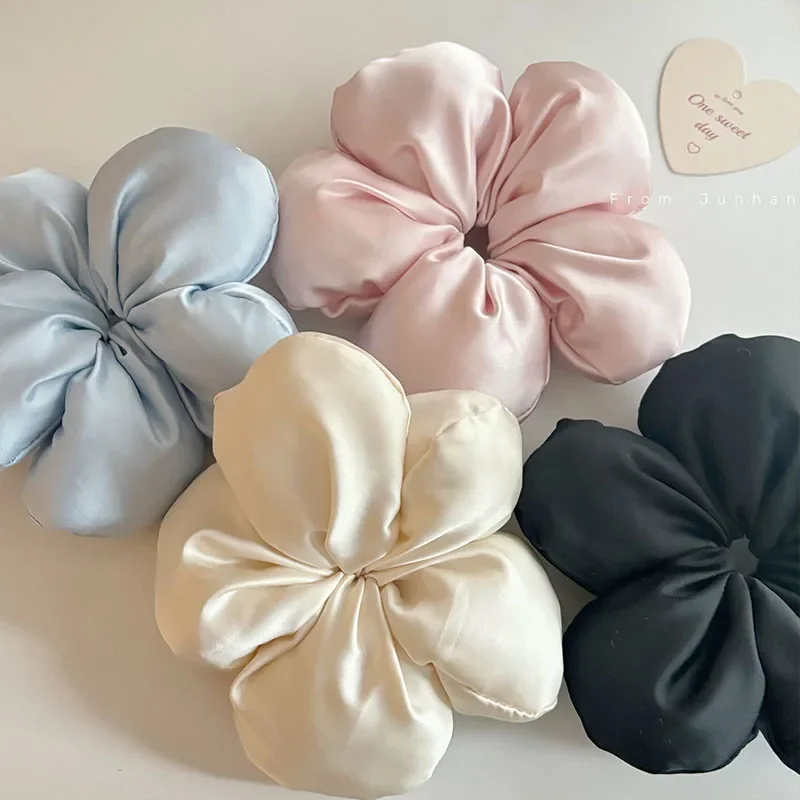 Oversized Fluffy Bread Flower Elastic Hair Ties for Women Solid Color Sweet Cute Girls High Ponytail Scrunchies Trendy Headdress image 4