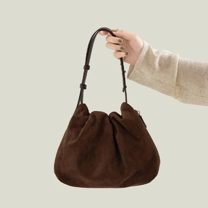 

Женская мятая корейская сумка-тоут из искусственной замши в стиле ретро, новая повседневная маленькая дизайнерская сумка Ence из искусственной кожи с праймером на плечо