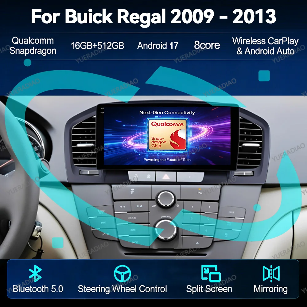 Android 17 Autoradio für Buick Regal für Opel Insignia 1 2009 - 2013 Head Unit Multimedia-Videoplayer QLED 4G LTE 5G WIFI 2DIN