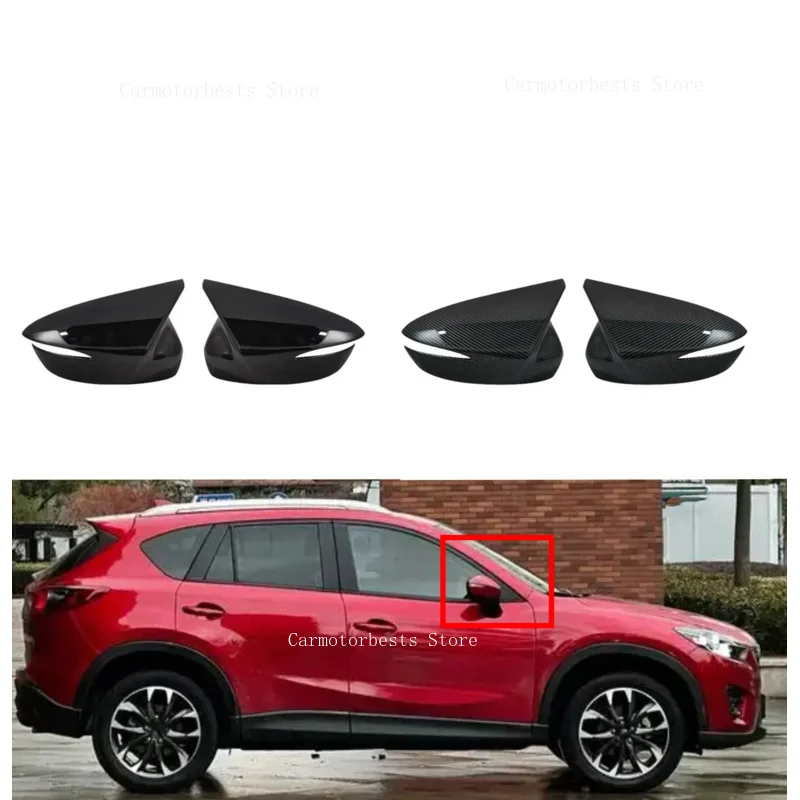 Car Rearview Side Mirror Cover Fit For Mazda CX-5 CX-3 CX-4 Wing Cap Horn Exterior Door Rear View Case Trim Sticker Carbon Fiber