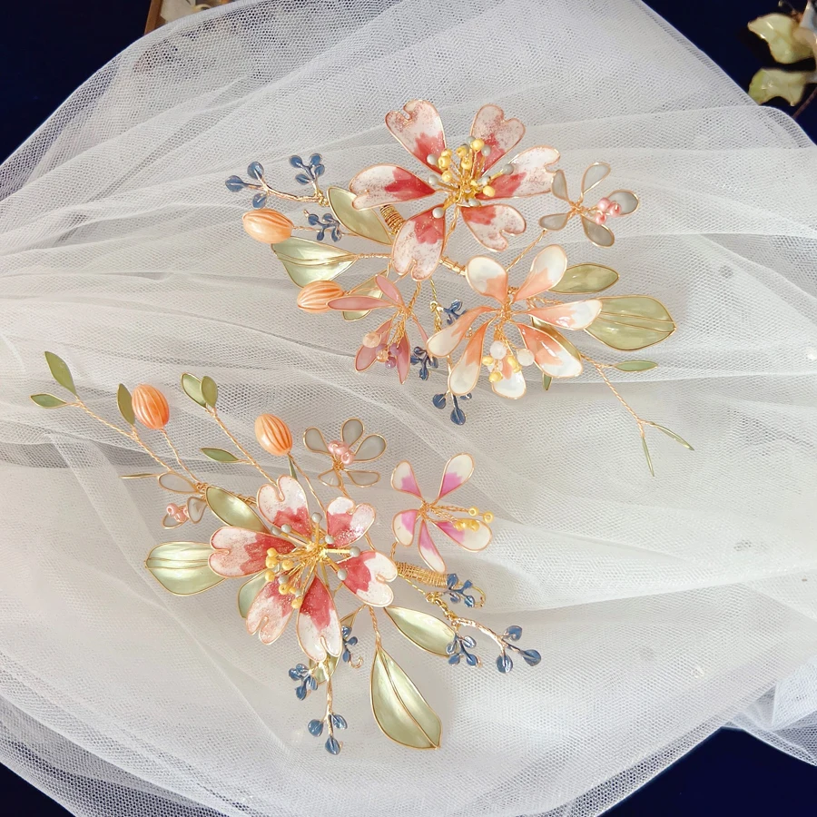 

Gorgeous Handmade Flower Barrettes Headwear with Earring Prom Tiaras Headpieces Wedding Hair Accessory