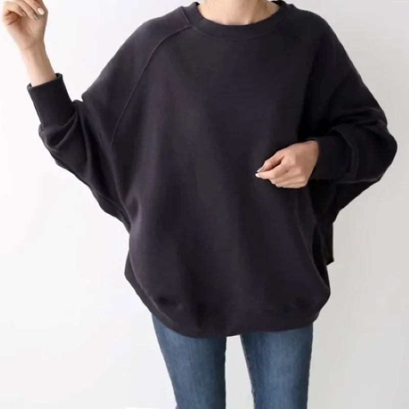 Sudadera de estilo coreano con mangas de murciélago para mujer, Tops de manga de murciélago de color sólido con dobladillo dividido, otoño 2024