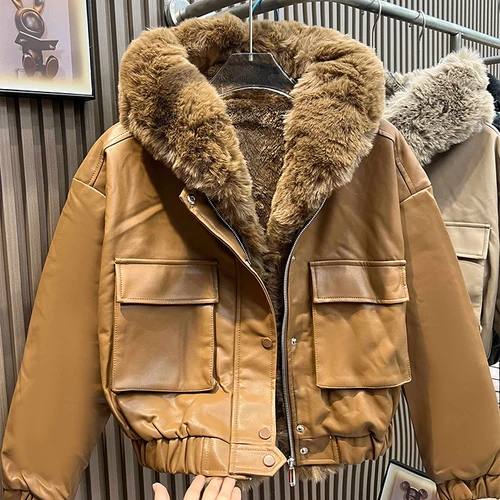 여성용 다크 브라운 가죽 짧은 봉제 재킷 코트, 빈티지 오토바이 재킷, 패션 스트리트웨어, 한국 머스탱 겉옷, 2024  Best5