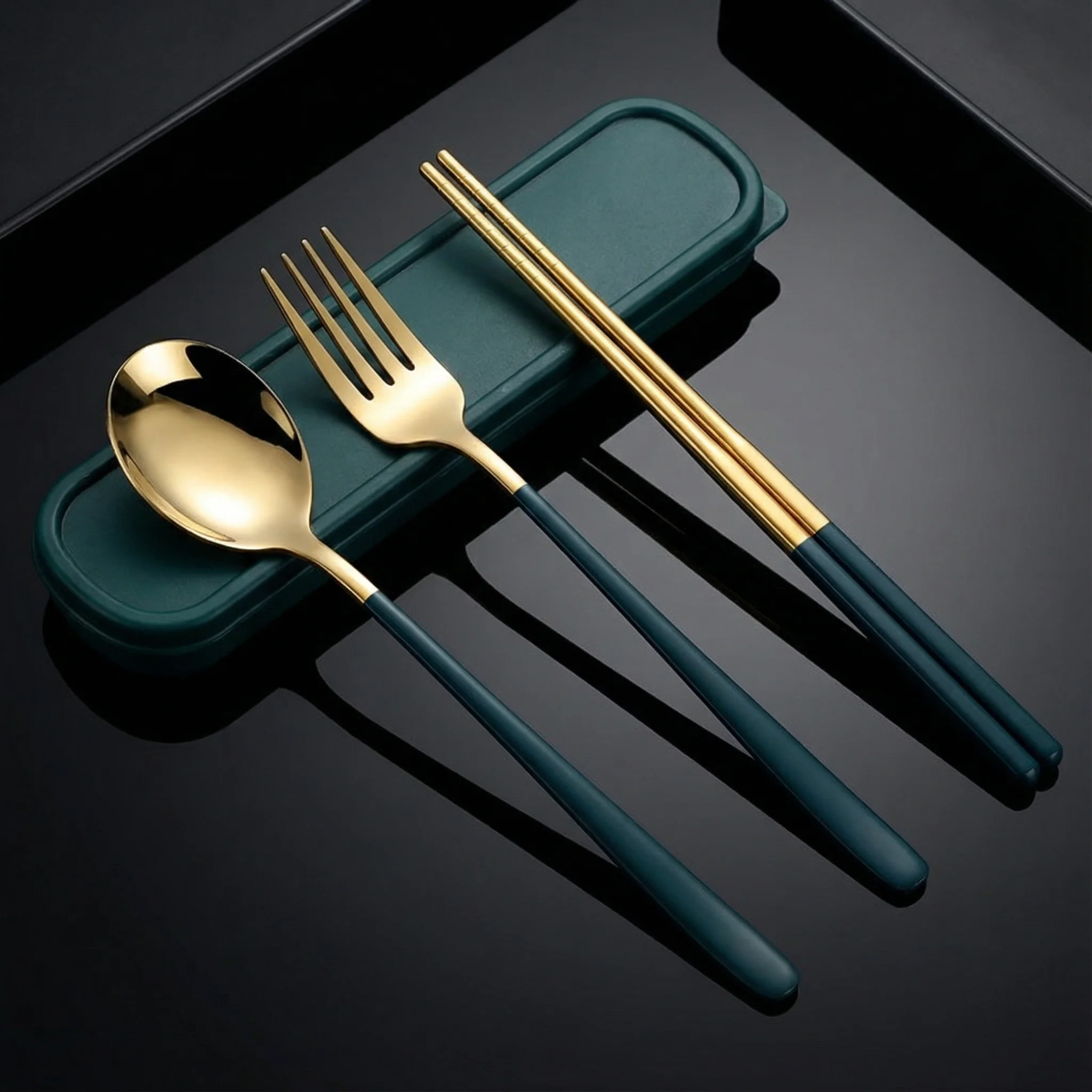 Daily Home Juego de cubiertos portátil de 3 piezas - Cuchillo de acero inoxidable Tenedor Cuchara Combo Bife occidental Esencial para comedor