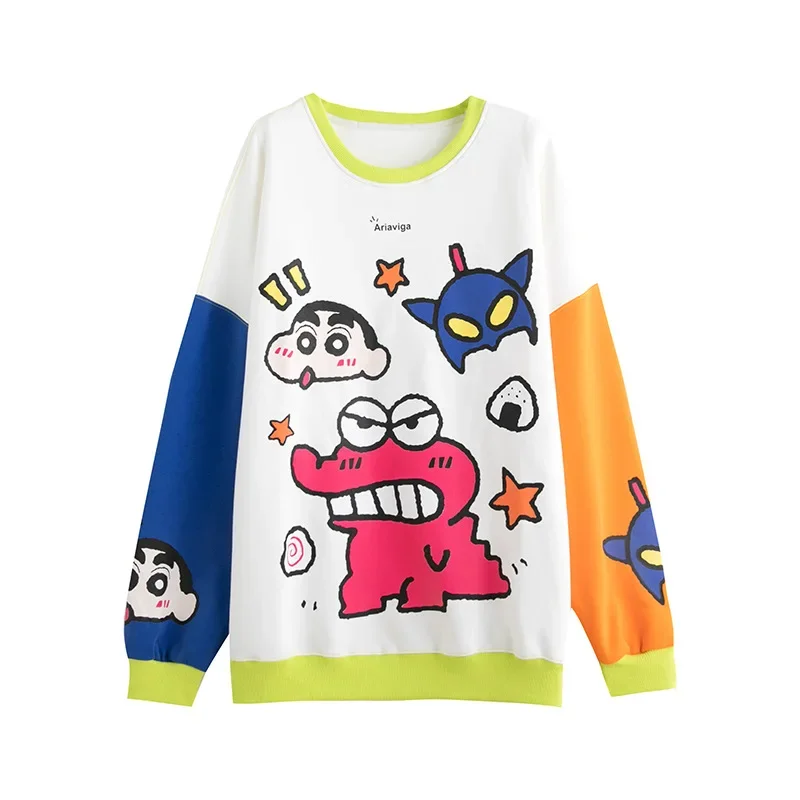 Cartoon new 2024 autumn Korean  hoodie women's coat round neck contrasting printed top fashionable  women's fashion trend