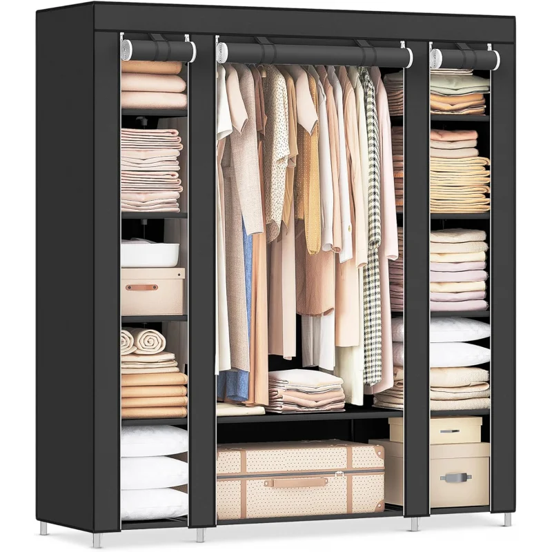 Closet Wardrobe, Portable Closet for Bedroom, Clothes Rail with Non-Woven Fabric Cover, Clothes Storage Organizer