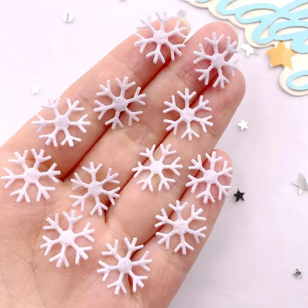 10mm 16mm Fabric White Christmas Snowflower Patch DIY Hair Bow Crafts Supplies Home Christmas Applique Accessories Art Decor E89
